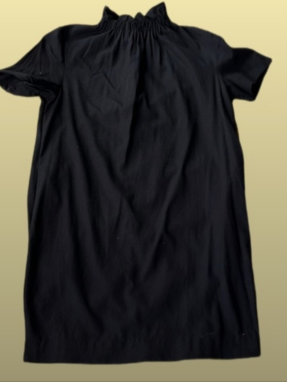 Black Short-Sleeve Smocked Neck Dress